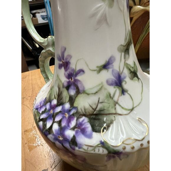 Antique Jean Pouyat Limoges Chocolate Pot Floral With Gold Gilt - Picture 8 of 15